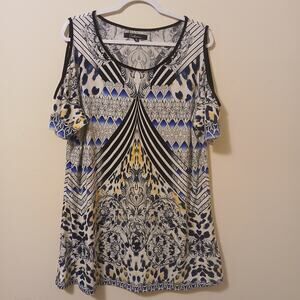 Calessa Dress Women's Size XL Multi Print Cold Shoulder Mini Dress